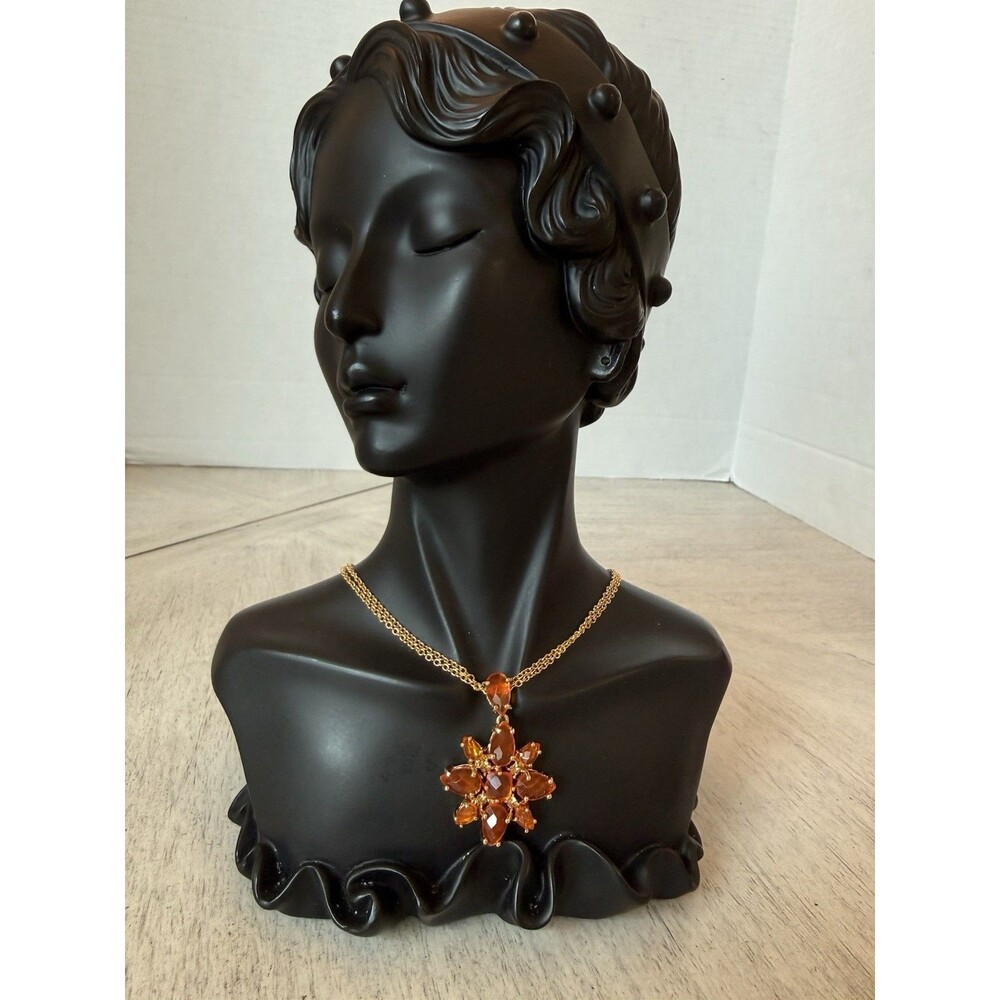 Joan Rivers Classics Collection Double Gold Tone Chain Tangerine Orange Flower - Picture 3 of 13